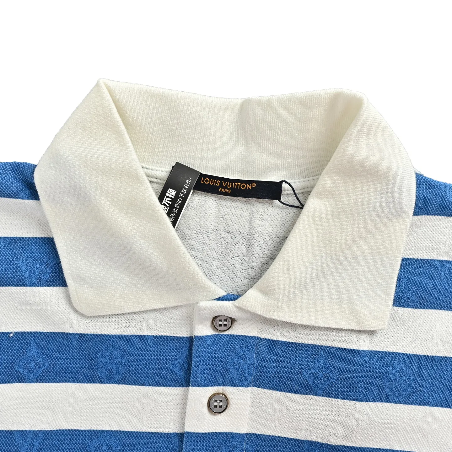 Louis Vuitton/Louis Vuitton 25Blue letter logo printed short-sleeved Louis Vuitton/Louis Vuitton blue striped polo Polo short-sleeved